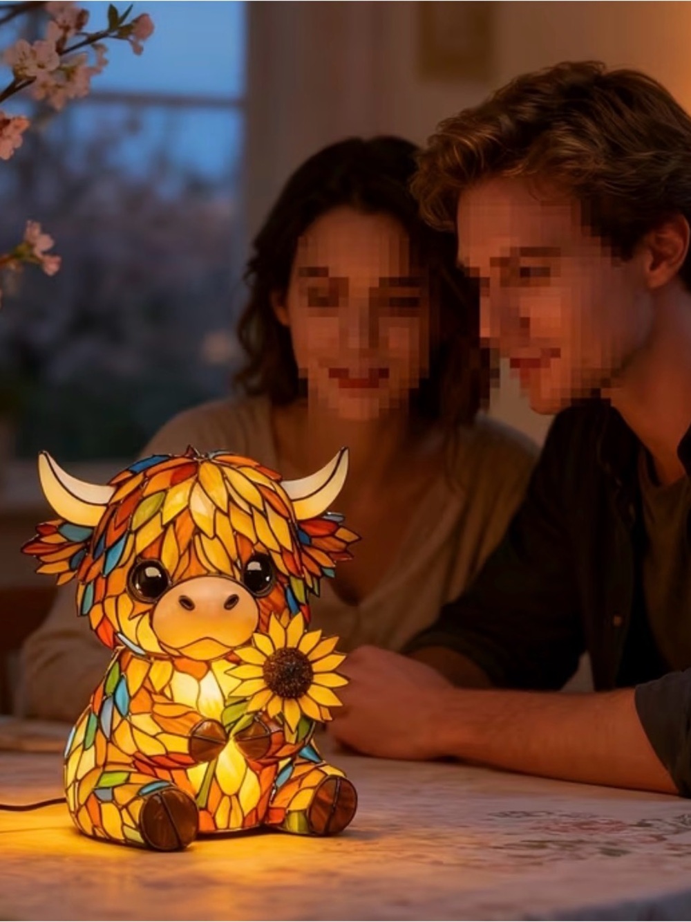 🌼🌼🌼BOGOHO🌼🌼🌼Stained Glass Highland Cow Lamp with Sunflower - Multicolor - Picture 2 of 8